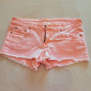 Hot pastel pink shorts, low rise, denim, cut offs, hot girl summer, cute